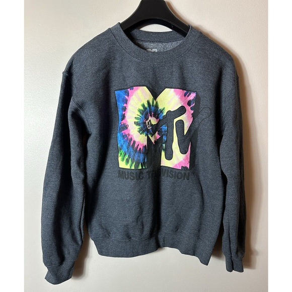 MTV Sweatshirt Womens Small Gray Airbrush Graphic Crew Neck 90s 80s Retro Music - Picture 1 of 7